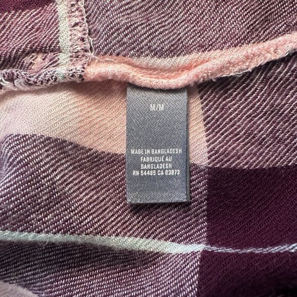 Women's M Aerie Lightweight Plaid Flannel Shirt Pink Raw Hem - Picture 8 of 9